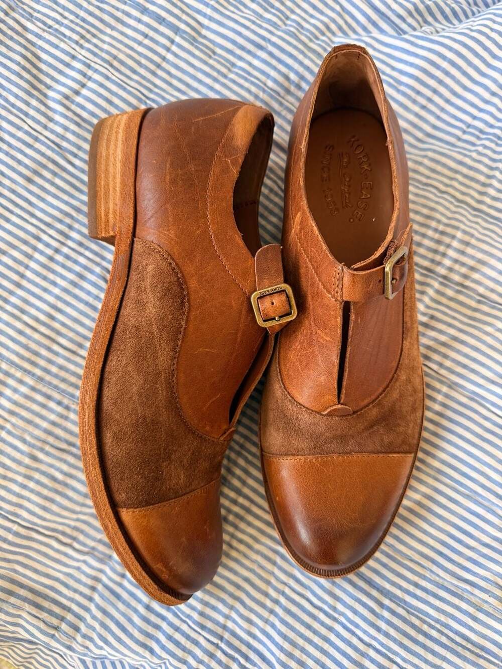 Kork-Ease Brown Leather and Suede Cloetta Monk Strap Shoes size 9 NEW